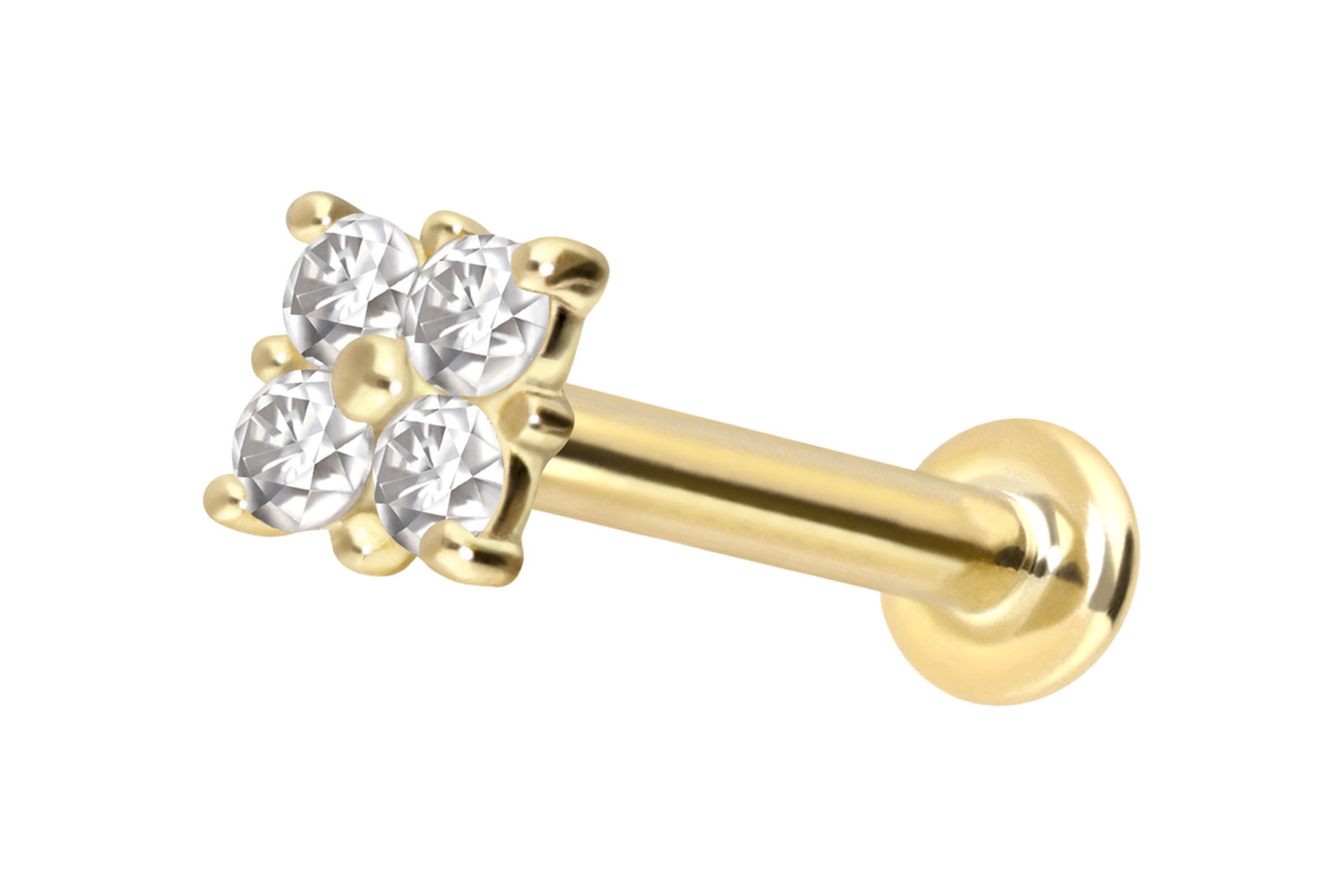 14 Karat Gold Labret Piercing mit Push Fit MOISSANIT-QUADRAT